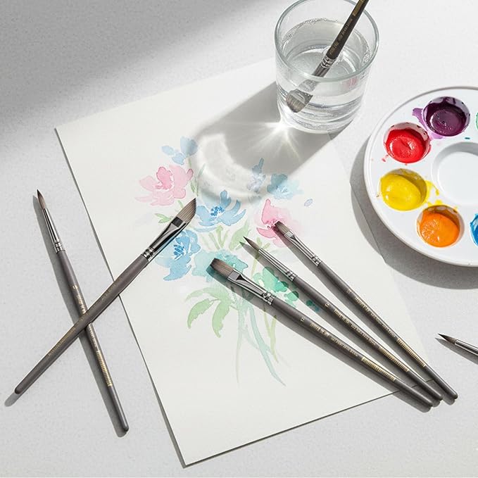 Falling in Art 6 Pcs Watercolor Paint Brushes, Artist Painting Brush Set with Round, Flat, and Filbert, Watercolor Brushes for Acrylic, Gouache, and Oil Painting