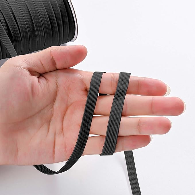 XKDOUS Elastic Band for Sewing, 3/8 Inch 50 Yards Black Knit Elastic Bands High Elastic Cord for Sewing Waistband and Pants Waist
