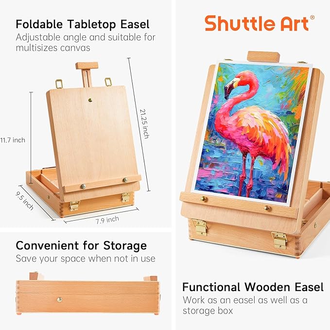 65 Pack Acrylic Paint Set, Shuttle Art Acrylic Painting Set with Wooden Easel, 30 Colors Acrylic Paint, Painting Canvas, Paint Brushes, Palettes, Art Painting Supplies for Kids Adults Beginner Artists