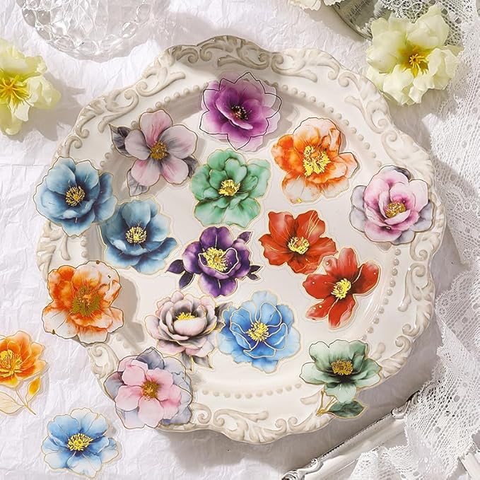 Alideco 120pcs Scrapbook Stickers Vintage Romantic Flowers Scrapbooking Junk Journal Crafts Embelishment Decoration Stickers (liujinhuaxiao)