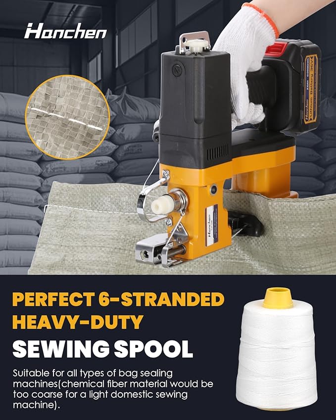 Hanchen Heavy-Duty Sewing Thread Spool, 6-Stranded Chemical Fiber Sealing Industrial Packing Synthetic Fiber Stitching Thread Spool for Bag Sewing Closing Machine, Pack of 6 Roll
