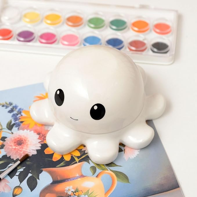 Ceramic Paint Palette Cute Octopus Design Perfect Watercolor Tray Reusable Mixing Trays Porcelain with Lid Ideal Gift for All Ages Art Supplies for Kids and Adults Creative Painting Experience
