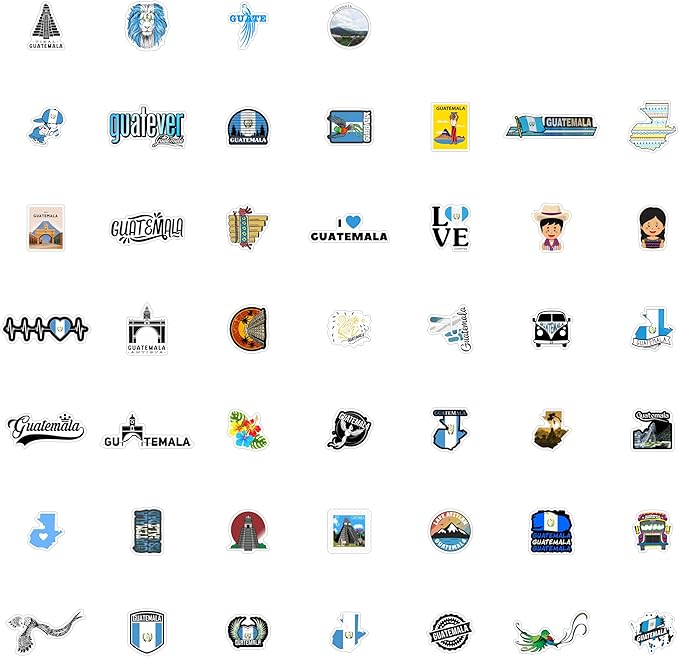 BulbaCraft Guatemala Stickers for Water Bottle and Laptop - Guatemala Party Supplies & Decorations, Waterproof Vinyl Decals, Guatemalan Flag and Culture Stickers, Gifts for Women & Men