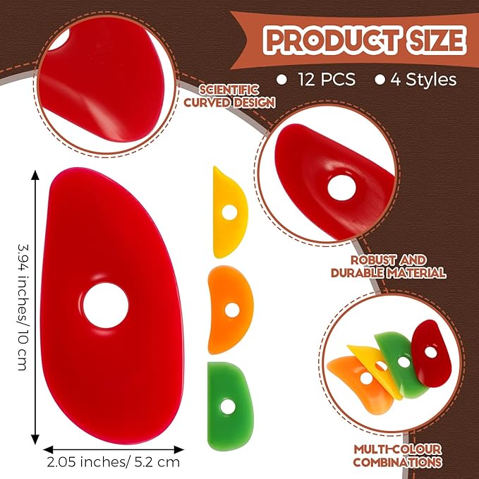 Sherr 12 Pcs Soft Rubber Rib for Pottery Clay Silicone Ceramics Tools Multi Styles Pottery Rubber Clay Ceramic Ribs for DIY Smooths Shapes Sculpting Ceramics Tool(Classic Style,Classic Color)