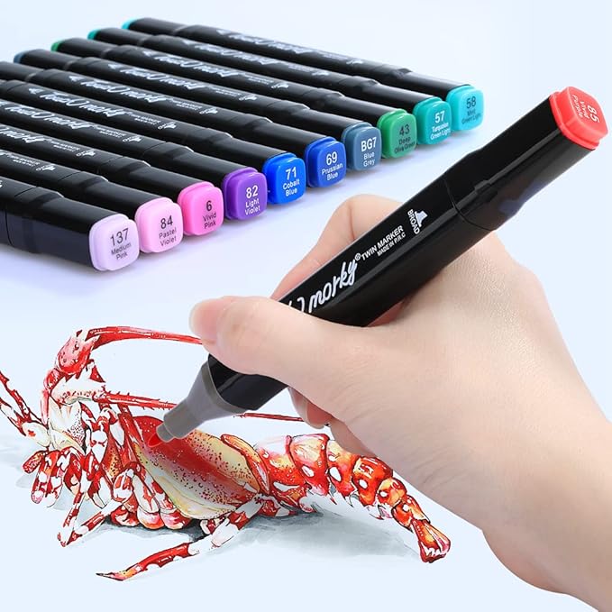 80 Colors Alcohol Markers Pens,Markers Drawing,Markers Set for Kids,Adults Coloring Book, Multicolor,Wide Chisel and Thin Head Double-Head Design Equipped with,Black Suitcase