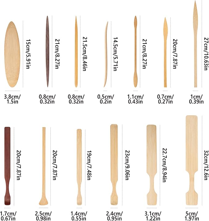 13-Piece Wooden Clay Sculpting Tools Set, Clay Paddle,Modeling Pottery, Multi-Shape Carving & Smoothing for Pottery, Ceramics, Handbuilding – Smooth Polished Beechwood – Ideal for Artists & Beginners