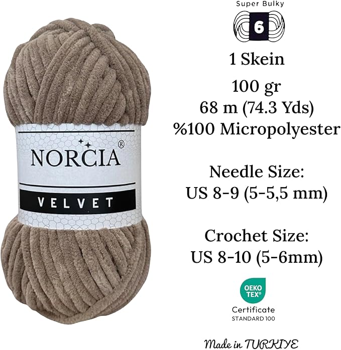 Soft Velvet Yarn Chenille Yarn for Crocheting Super Bulky 3x100g (3x75 yds) Baby Blanket Yarn for Knitting Amigurumi Yarn for Crochet Weaving Craft (Brown, 3 Skeins)