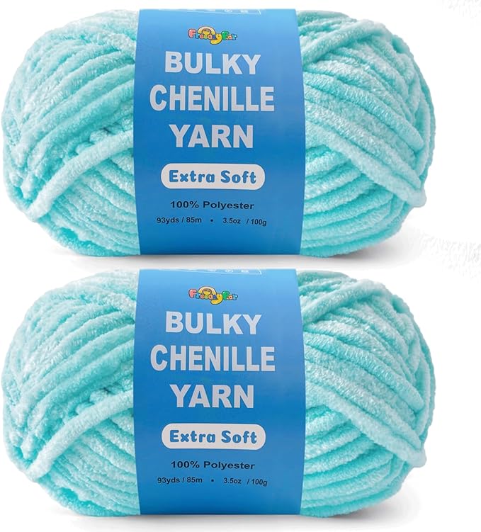 Soft Velvet Yarn Chenille Yarn for Crocheting and Knitting – Bulky (93 Yards/100g) - Polyester - Yarn for Blanket Amigurumi Weaving Crafts (Aqua Blue, 2 Pack)