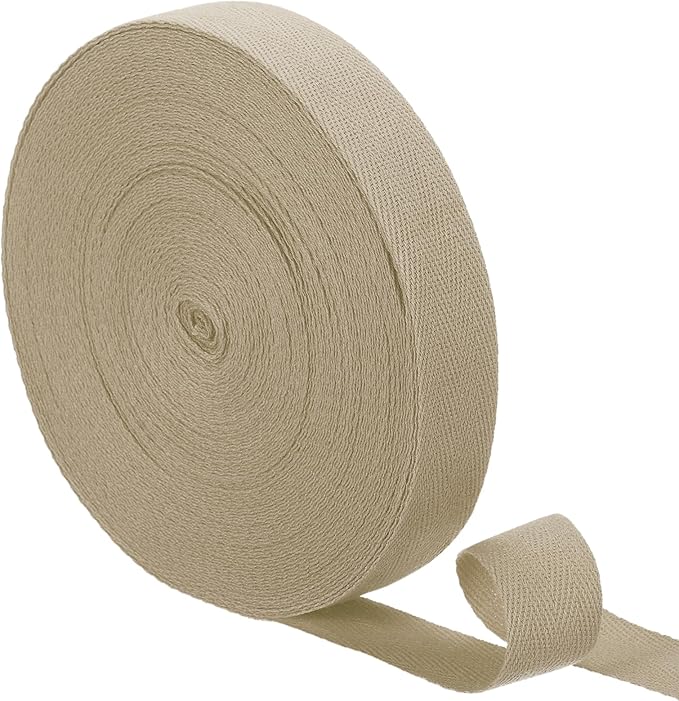 uxcell 23 Yards Cotton Twill Tape, 1-inch Herringbone Webbing Ribbon Bias Binding Tapes for Clothes Sewing, DIY Crafting (Dark Khaki)