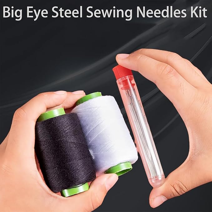 Big Eye Steel Sewing Needles Kit, 34PCS Big Eye Steel Needles Set, Portable Stainless Steel Needles for Hand Sewing, Long & Thin Handmade Quilting & Sewing Kit for DIY Sewing Projects (34 pcs kit *2)