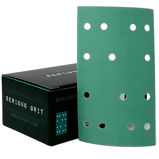 Serious Grit - 3" x 5" (80mm x 133mm) 14-Hole 600 Grit Sanding Sheets - Fits Festool RTS 400 & Mirka Deos 353 - Heavy-Duty Hook & Loop Film Abrasives - Sandpaper for Sheet Sanders - 50 Pack Box