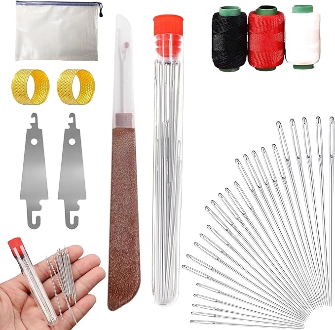 Big Eye Steel Sewing Needles Kit, 34PCS Big Eye Steel Needles Set, Portable Stainless Steel Needles for Hand Sewing, Long & Thin Handmade Quilting & Sewing Kit for DIY Sewing Projects (34 pcs kit)