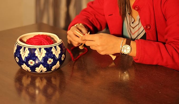 7" Inch Ceramic Yarn Bowl for Knitting and Crocheting with Smooth Spiral Outlet – Tangle-Free Yarn Organizer by ABHANDICRAFTS (AB-BOWL-022)
