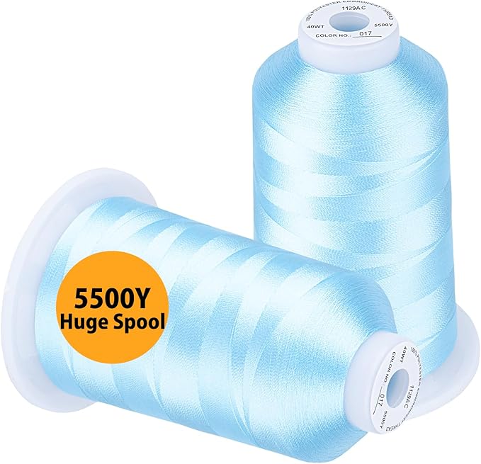Simthread Embroidery Thread 5500 Yards Dark LightBlue 017, 2 Huge Spools 40wt Polyester for Brother, Babylock, Janome, Singer, Pfaff, Husqvarna, Bernina Machine