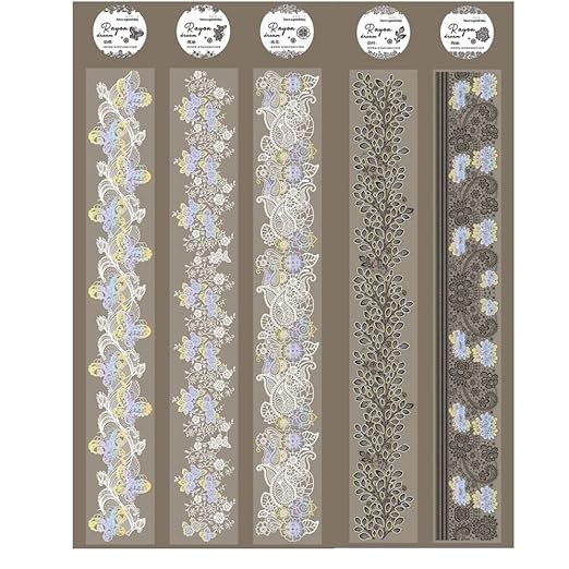 5 Rolls Washi Tape Lace Pattern Self-Adhesive Tape, White Black Floral Washi Silver Aesthetic Lace Tapes for Scrapbooking DIY Art Journaling Craft Gift Wrapping