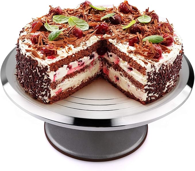 12'' Cake Stand, Cake Spinner Cake Decorating Supplies, Round Decorating Turntable Revolving Aluminum Table Holder Baking Display Tray Plate Tools Accessories for Birthday Wedding Party