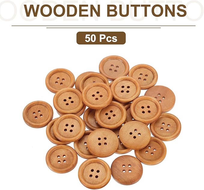 uxcell 50Pcs Wooden Buttons, 25mm(1") 4 Hole Round Wood Sewing Button Craft Flatback for Sewing DIY Craft Clothing, Earthy Yellow
