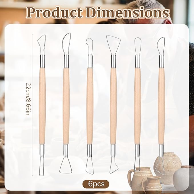 6 Pcs Clay Sculpting Tools, Wire Loop Sculpture Tools, Double Head Wooden Handle Clay Carving Tools Set, Clay Sculpting Tools for Beginner Level Pottery and Smoothing, Cleaning, Carving, Shaping