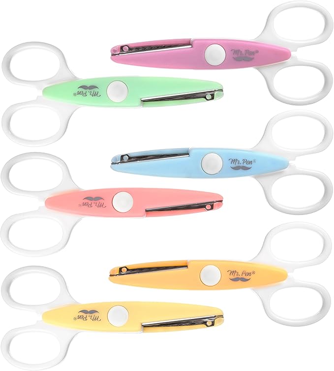 Mr. Pen Craft Scissors - Decorative Edge, 6 Pack, White & Pastel Color, Zig Zag & Pattern Scissors for Crafting & Scrapbooking