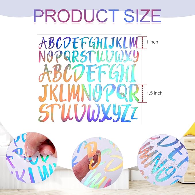 TaoBary 416 Pcs Christmas Letter Stickers 8 Sheets Alphabet Stickers 2 Size Vinyl Cursive Self-Adhesive Letter Personalized Decor for Scrapbooking Water Bottle Christmas Craft(1", 1.5'',Silver A)