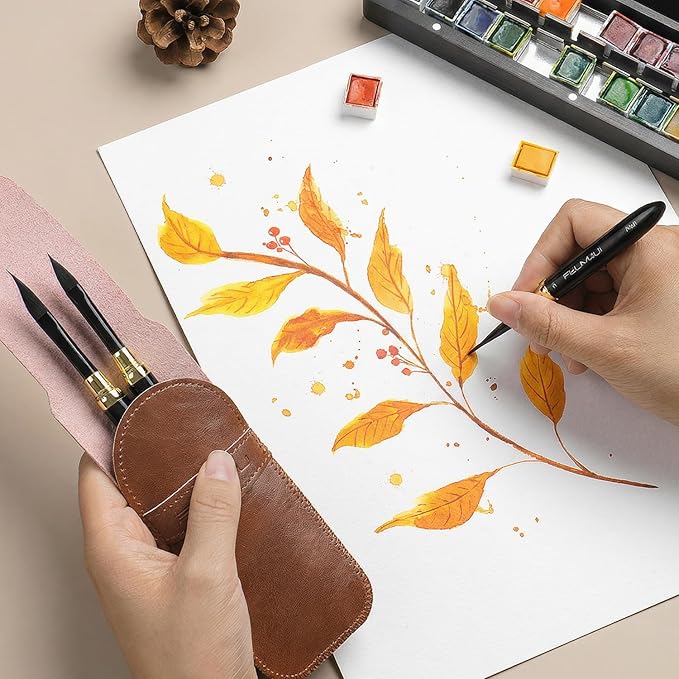 3pcs Dual-Tip Travel Watercolor Brushes with 6 Versatile Tip Styles, Premium Synthetic Squirrel Hair Travel Paint Brush Set for Plein Air Painting - Watercolor Acrylic Gouache Ink
