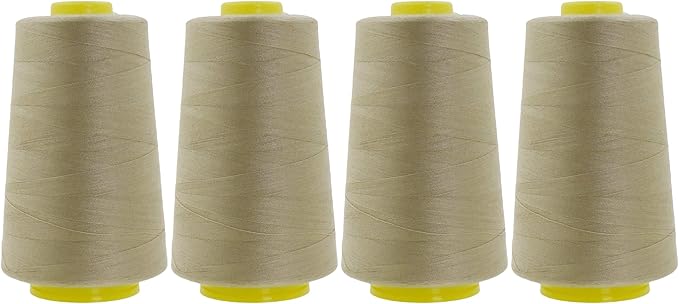 Mandala Crafts 4 Pack of Serger Threads Cones Spools - 40S/2 24000 Yards Polyester Beige Threads for Sergers Machine and Overlock Quilting Sewing Machine