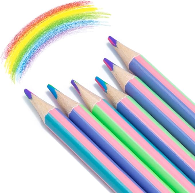 M&G Stocking Stuffers，4 Color in 1 pastel Rainbow Colored Pencils, 6 PCS Drawing Pencil for Adults & Artists, Christmas Coloring Pencils for artists, Professional Art Supplies for Coloring Books