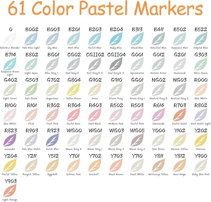 Caliart Pastel Markers, 61 Colors Dual Tip Art Markers Sketch Pens Permanent Alcohol Based, with Case for Adults Artists Drawing Illustration Sketching Coloring