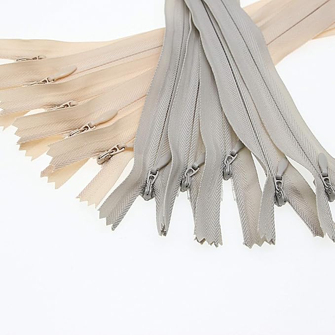 16 Inch Invisible Zippers Beige Grey Color 40.64 cm Closed End Nylon Coil Hidden Zipper for Sewing Craft Dress Pillow Bag Sofa Cushion Mixed 10 PCS/Pack (Beige&Grey,16 inch) Leekayer