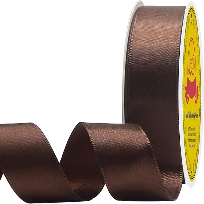 Double Face Brown Satin Ribbon 7/8 inch X 25 Yards Polyester Brown Ribbon for Gift Wrapping Very Suitable for Weddings Party Invitation Decorations and More