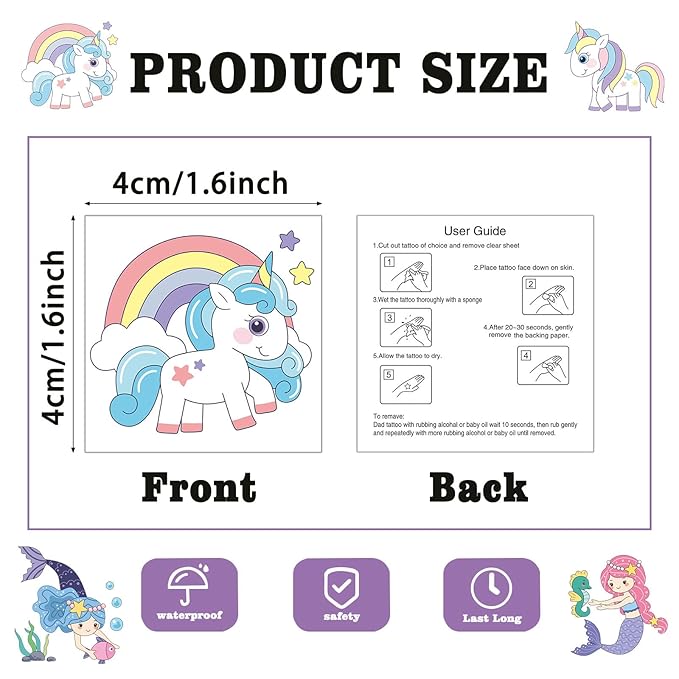 104 PCS Kids Temporary Tattoos for Party Supplies, Dinosaur Unicorns Mermaid Animal Temp Tattoo Stickers for Kids Girls Boys Birthday Party Favors Activities