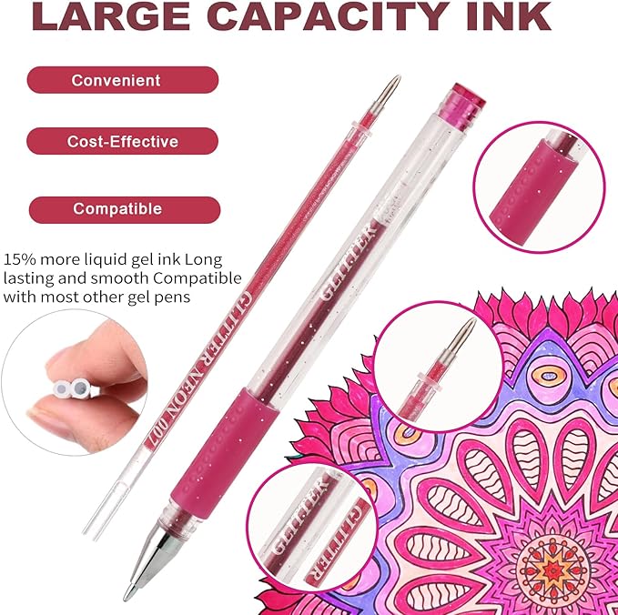 378 Pack Glitter Gel Pens Set,198 Colors Pens Include 180 Colored Gel Pens with 180 Refills,18 Color Color Gel Pen for Adults Coloring Drawing Journaling Scrapbook