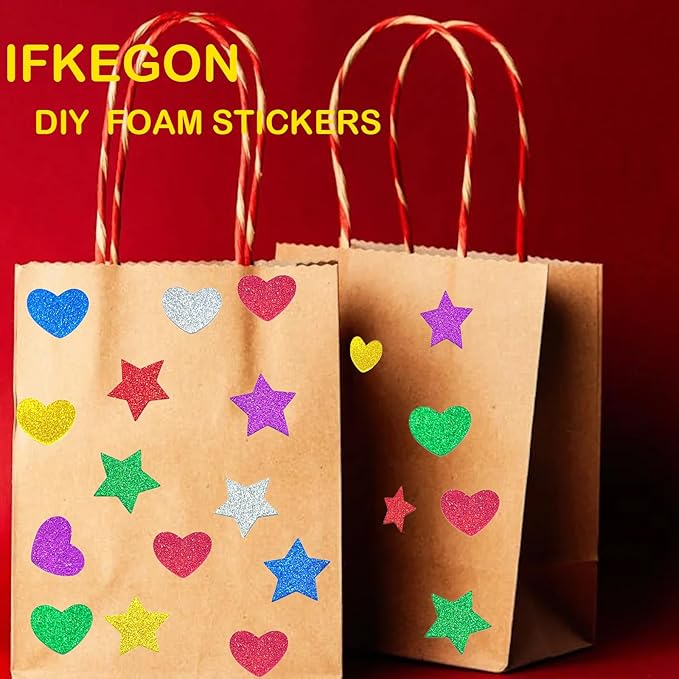 342PCS Heart and Star Foam Glitter Stickers，Self Adhesive Puffy Shapes for Arts & Crafts Supplies,Valentines Day Foam stcky for Greeting Card (342)