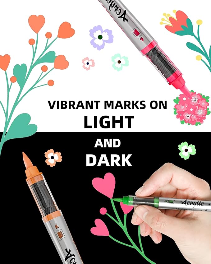 Woomer Gel Ink Acrylic Paint Marker: Single-color Available, Durable Brush Tips, Direct Liquid Acrylic Markers for Rock Fabric Glass Egg DIY Crafts, Waterbased & Waterproof after Dry, 36 Colors