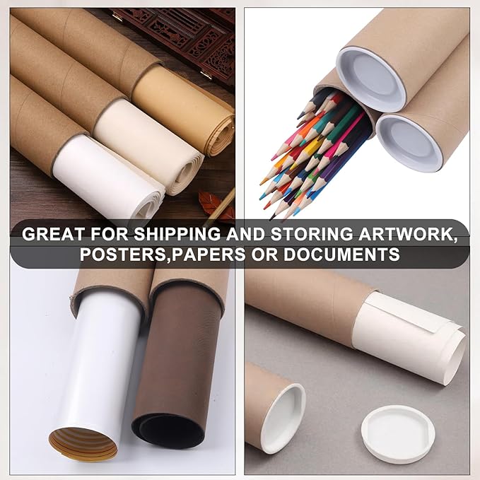 Mailing Tubes with Caps, 3 Pack 3x36-Inch & 3 Pack 2x30-Inch Kraft Paper Poster Tube for Shipping, Packing, Bulk Round Packaging, Cardboard Mailers, Art Prints, Maps, Blueprint