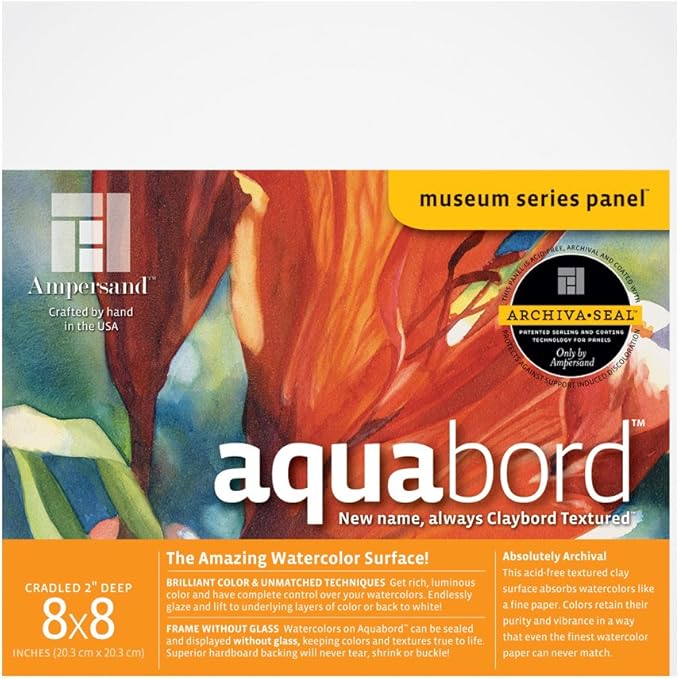 Ampersand Art Supply Watercolor Painting Panel: Museum Series Aquabord, 2 Inch Cradled Profile, 8" x 8"