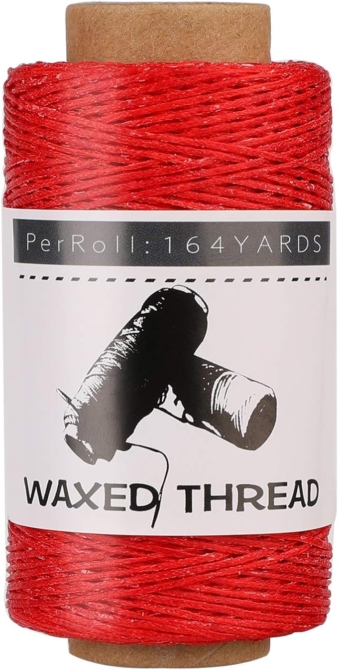 Jupean Waxed Thread, 150m /164Yards Red Leather Sewing Thread, Hand Stitching Threads for Hand Sewing, Bookbinding, and Beginners Leather Craft DIY