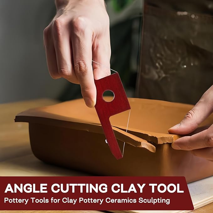 Mowawa Pottery Tools Angle Cutting Clay Trimming Tool for Ceramics and Sculpting, Wooden Handles and Wire Bevel Clay Cutter, Polymer Clay Art Tools for Kids Adults