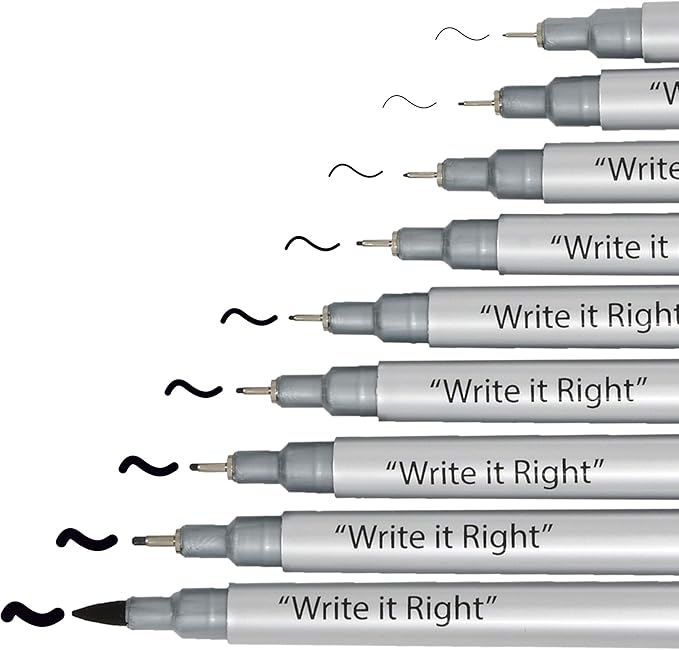 Gift Boutique Black Micro-Pen Fineliner Pigment Pens, Set of 9 Archival Ink Waterproof Brush & Calligraphy Tip Nibs For Art Technical Drawing Sketching Calligraphy Illustration Journaling Scrapbooking