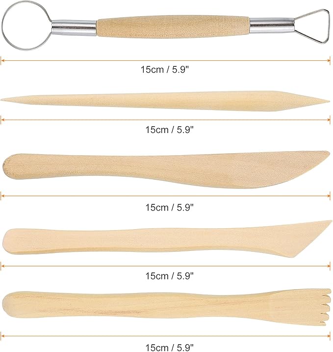 HARFINGTON 5pcs Wooden Clay Sculpting Tools Double-Headed Crafts Modeling kit Pottery Carving Tool for Shaping Cutting Decoration Embossing