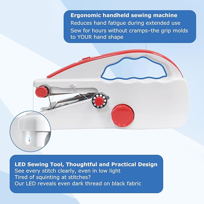 Easy-to-Use Portable Mini Handheld Sewing Machine for Beginners, 2 Speeds, Equipped with LED Lights, Sewing Machine for Kids and Adults, Suitable for Sewing Clothes, Fabrics, Cutains, DIY