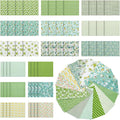 FREEBLOSS 60pcs Cotton Floral Fabric Bundle: 15 Different Patterns, Pre-Cut Quilt Squares, Green (with multiple colors in patterns)