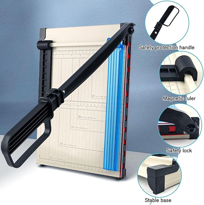 12" Guillotine Paper Cutter and Trimmer with Corner Rounder Cutter & Sharpening Stone,Heavy Duty 16 Sheet Capacity Metal Base for A4,Cardstock,Photo Paper,Office School Craft Use-Updated