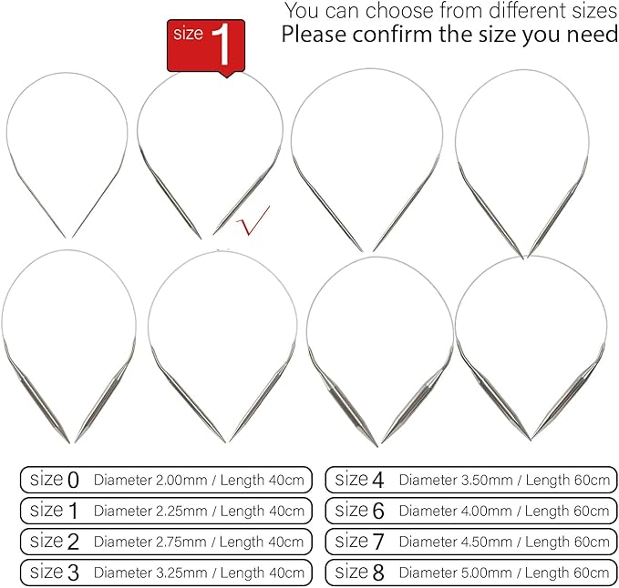 Stainless Steel Circular Knitting Needles Size 1 16inch Length Sweater Circular Needle for Handmade Projects DIY Knitting Size 1 (2.25mm)