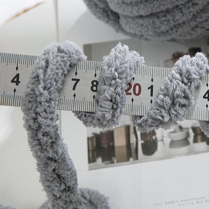 HOMBYS Chunky Chenille Yarn for Hand Knitting - 4 Cream + 4 Light Grey, Fluffy Soft Jumbo for Crocheting, Super Bulky Big for Chunky Blanket, Large Thick Arm Knitting, 8 Pack Plush