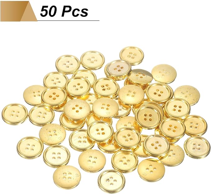 HARFINGTON 50pcs 40L Plastic Sewing Buttons 25mm 1" 4-Hole Round Replacement Craft Button for Coats Sewing Clothing and DIY, Gold
