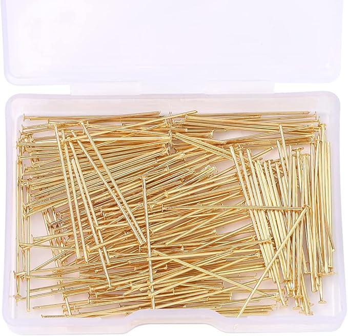 14K Gold Plated Flat Head Pins Non Tarnish 30mm 200pcs for Jewelry Making Findings