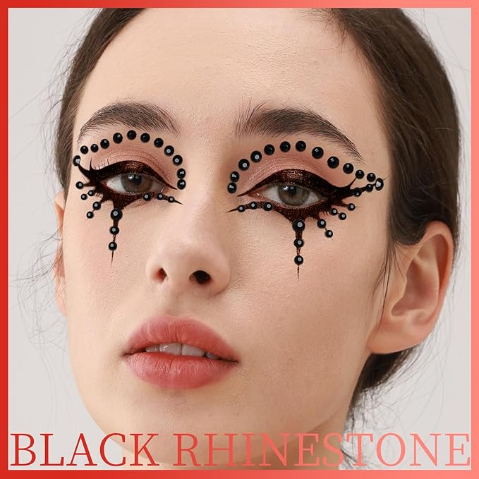 Teenitor 4 Sheets Face Gems Stick on, Face Jewels Red and Balck Face Rhinestones Gems, Festival Jewels Self-Adhesive Face Gems for Women, Rave Accessories for Face Eyes Body Halloween Makeup