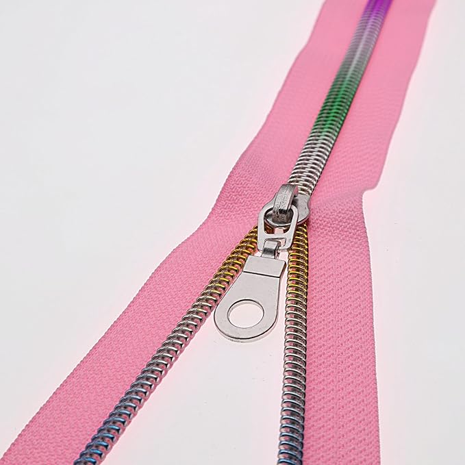 #5 Colorful Metallic Nylon Coil Zipper by Yard,Pink Zipper Tape Bulk 10 Yards with 25pcs Silver Pull for DIY Sewing Craft Bag YIGUANXIN