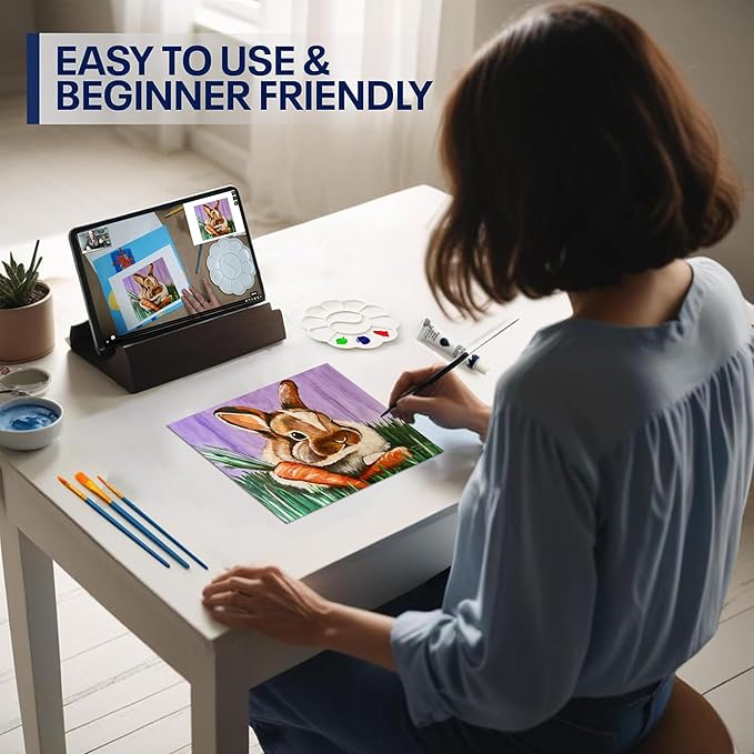 Painting4Real DIY Art Painting Kit for Adults – Learn to Paint Meadow Bunny with Video Tutorials – 9 Pieces Acrylic Paint Set for Adults –Perfect Christmas Crafts & Holiday Gifts for Art Lovers